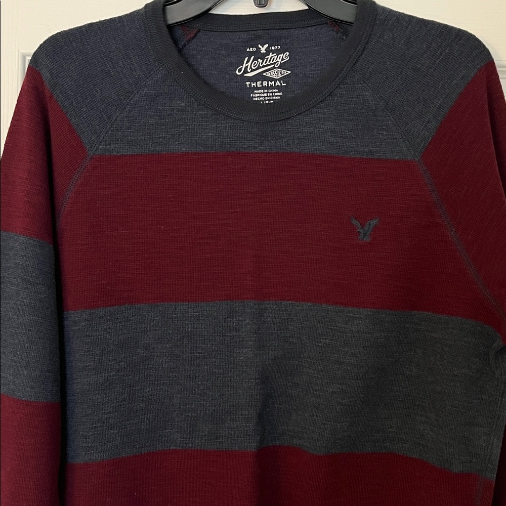 American Eagle Outfitters Men's Thermal - Dark Red and Gray
